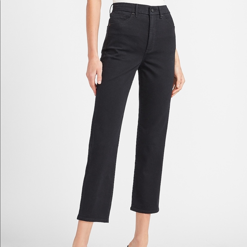 super high waisted black straight jeans